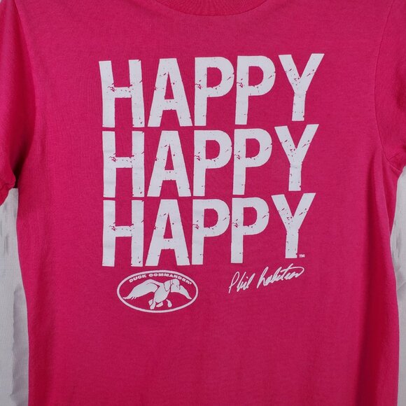 Duck Commander Pink White Delta T-shirt Happy Happy Happy Slogan Wms Sz S - Picture 3 of 6